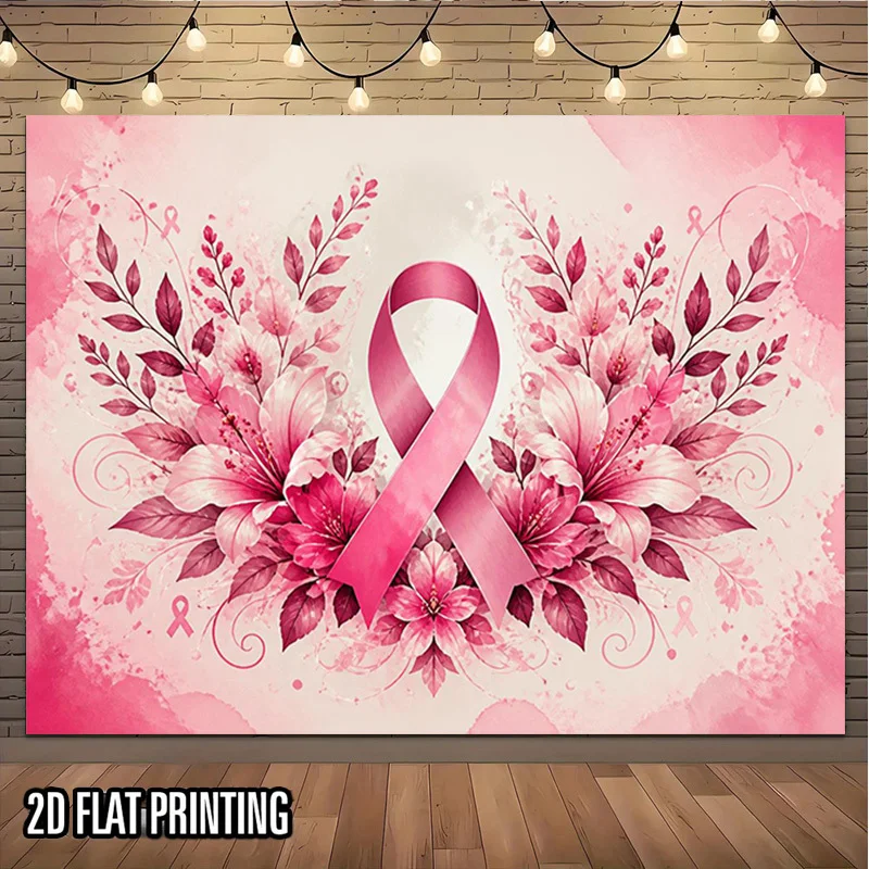 Pink Ribbon Tapestry, Floral Breast Cancer Awareness Wall Hanging, Hope Support Decor, Boho Living Room Bedroom Background Art