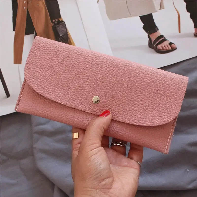 Bolso de mano largo de grano de lichi para mujer, cartera Simple y fina, bolso de tarjeta, tendencia de moda, novedad de 2023