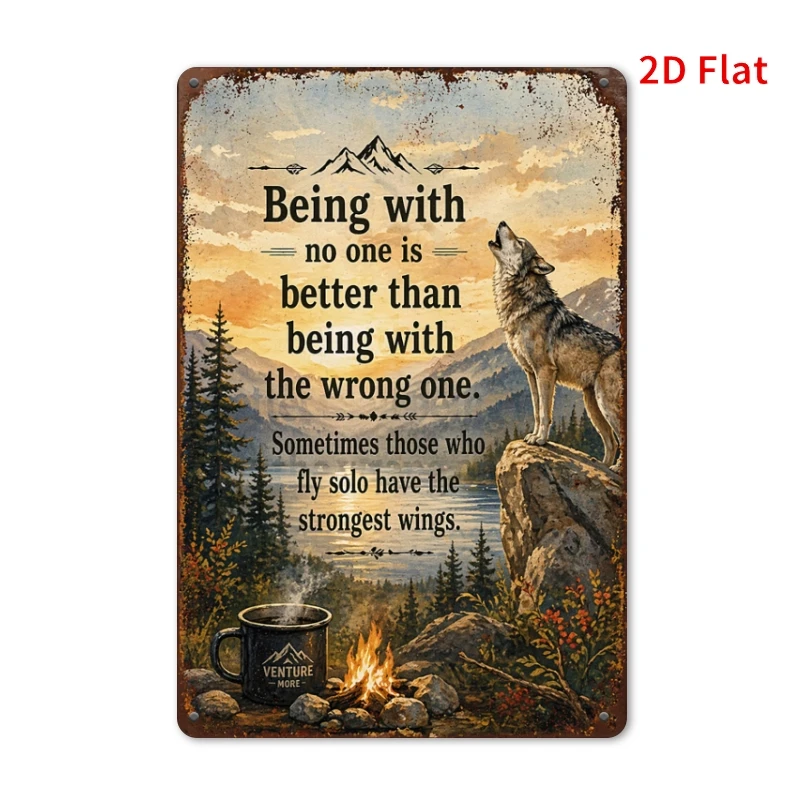2D Flat, Decorative Sign 2D Flat, [2Dflat], 1pc 11.81x7.87inch- Vintage Wolf Inspirational Sign, Mountain Camping Wall Decor, Be