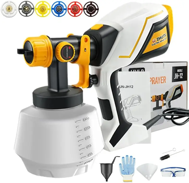 1000W HVLP Electric Paint Sprayer with 6 Nozzles, 3 Patterns & 1200ML Container for Furniture, Walls