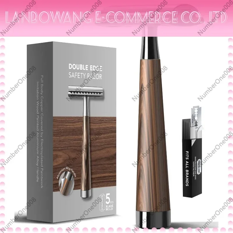 Men's Razor Women's Hair Remover, Wooden Handle Gold Manual Shaver, Unisex Safety Razor for Leg Face, Stand Base Included
