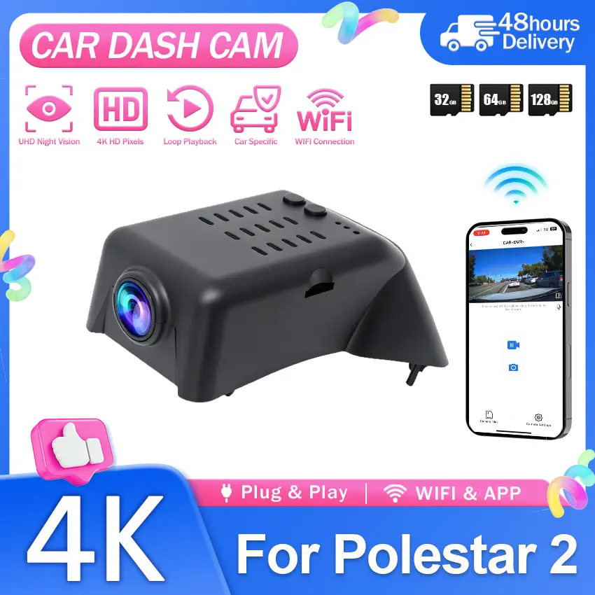 4K DashCam for Volvo Polestar 2 2020~2023 2024 2025 2026 Car Dvr Plug and Play Wifi Video Recorder Dash Cam Car Dvr Camera