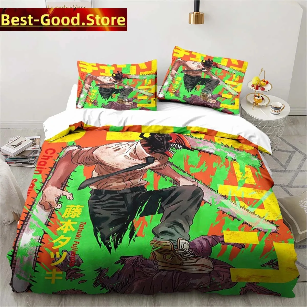 

Chainsaw Man Bedding Lovely Anime Cartoon Twin Bedding Set 3 Piece Comforter Set Bed Duvet Cover Double King Cover Home Textile