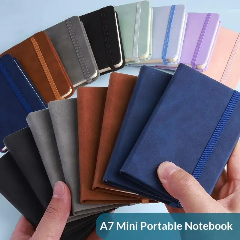 100 Sheets Mini Notebook PU Leather Cover Pocket Journal With Elastic Band Portable Notepad For Office School Daily Record