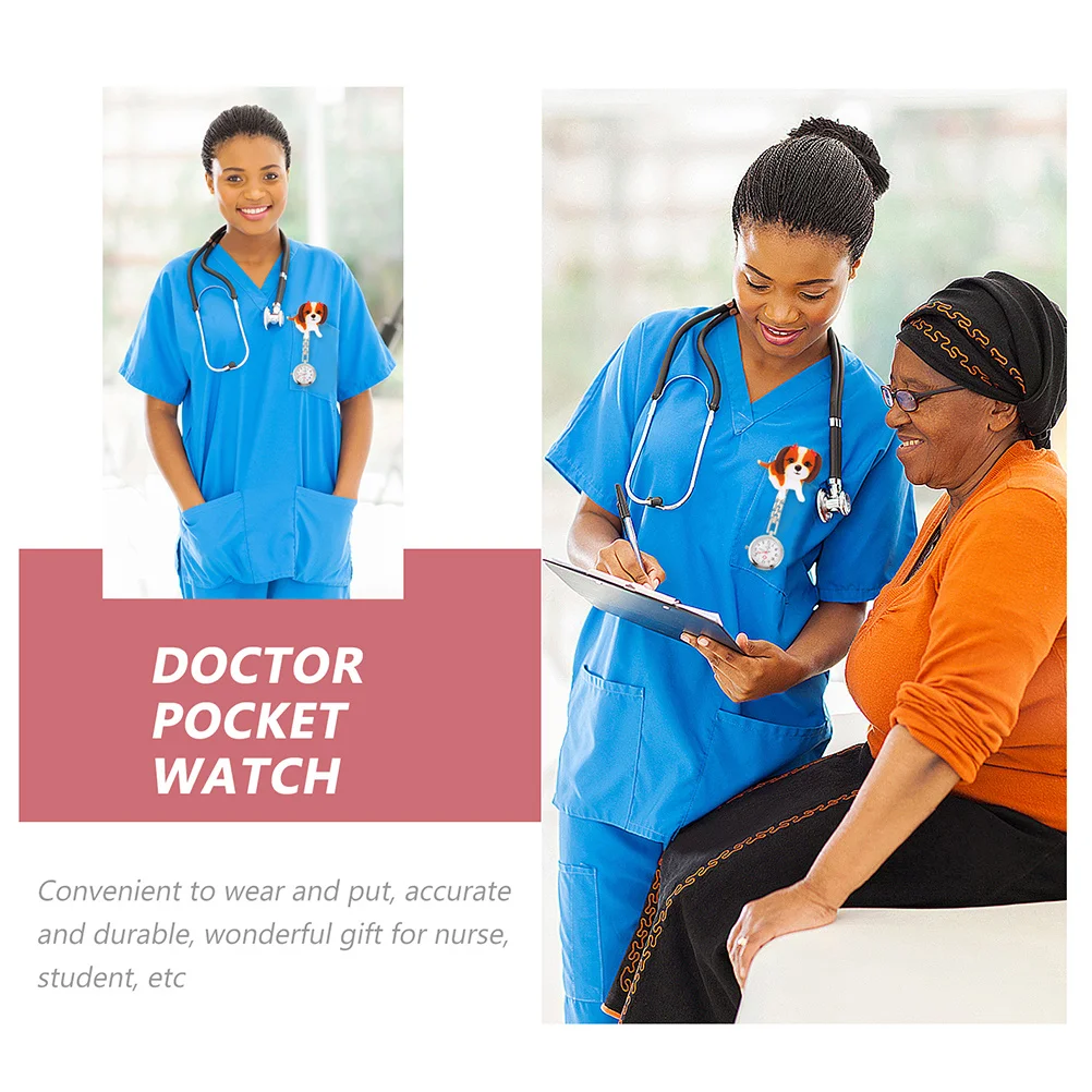 2 قطعة كارتون كلب صغير معلق ممرضة ساعة الجيب لطيف قابل للسحب سلسلة عملية دائمة التمريض ساعة الصدر