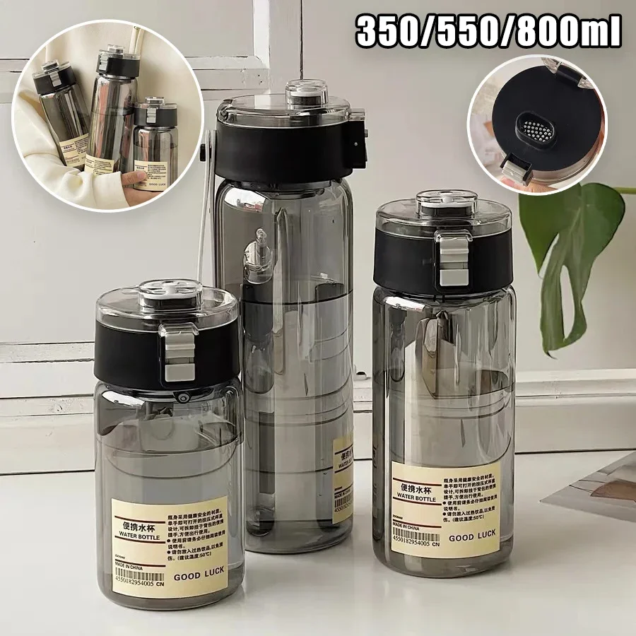 350/550/800Ml Transparent Water Bottles with Rope Portable Bpa Free Leakproof Drink Bottle Travel Drop-Resistant Tea Cup