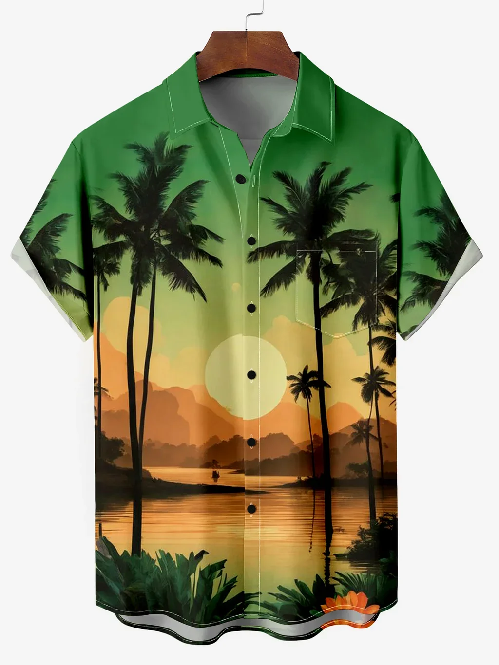 

2024 Fashion Hawaiian Coconut Trees 3D Print Turndown Collar Shirt casual Short Sleeve Shirt Summer loose Shirts For Boys