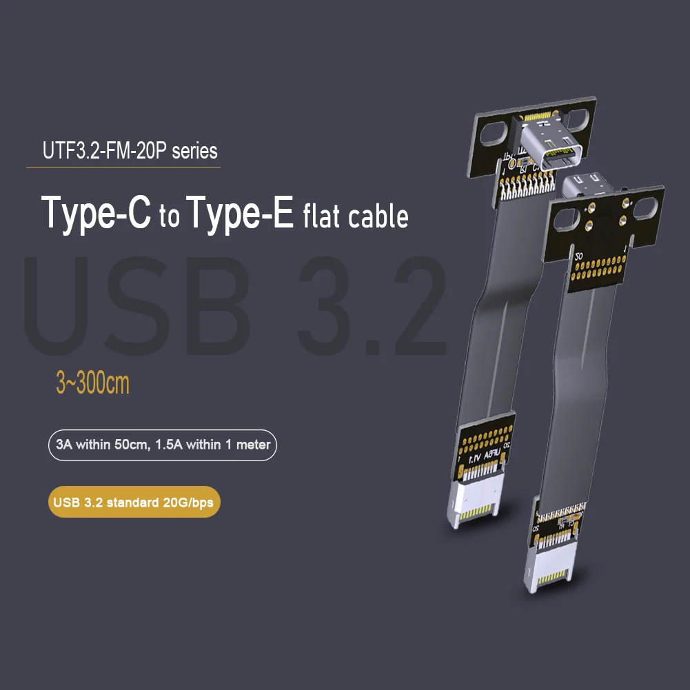 Câble d'extension de charge et de séparation de données, 20Gbps, USB 3.1 3.2 Type-E mâle vers USB 3.2 Type-C femelle Gen2x2, câble plat rette de type C