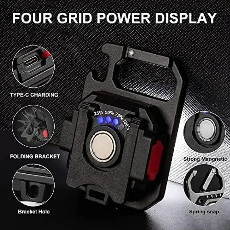 Multifunctional LED Flashlight 7 Modes Rechargeable Keychain Light Outdoor Camping Hiking Emergency Lamp Magnetic COB Work Light