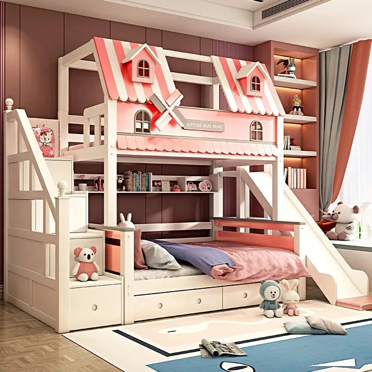 Xijiayi 2021 Children Furniture bunk bed with slide kids loft bed with storage