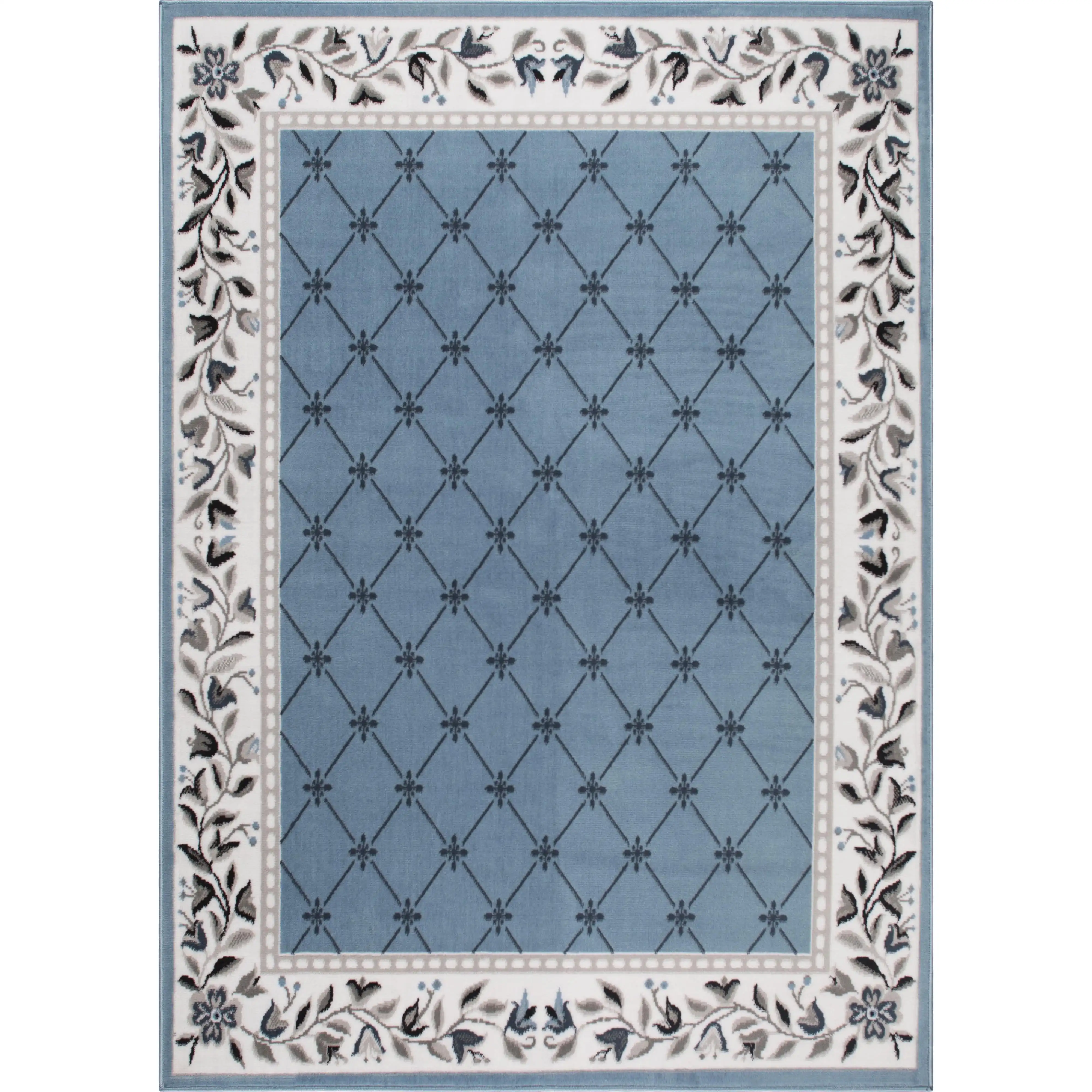 

Premium Aydin Traditional Diamond Floral Area Rug, Blue/Ivory, 3'7x5'2
