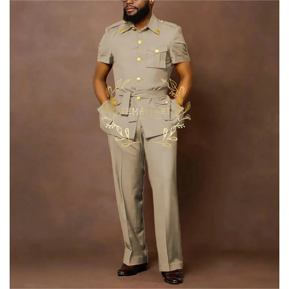 

Beige Men's Suits Single Breasted Blazer Customized African Man Formal Party Groom Tuxedo Male Dresses Costume Homme Mariage