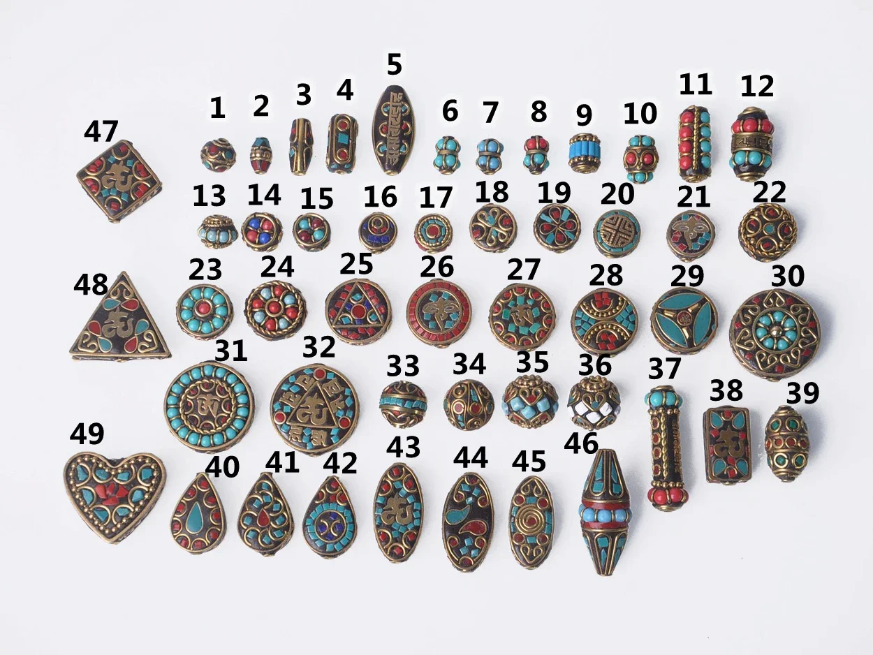 

2pcs Handmade Nepalese Buddhist Tibetan Brass Metal & Clay Loose Craft Beads for Necklace Jewelry Making Accessories DIY