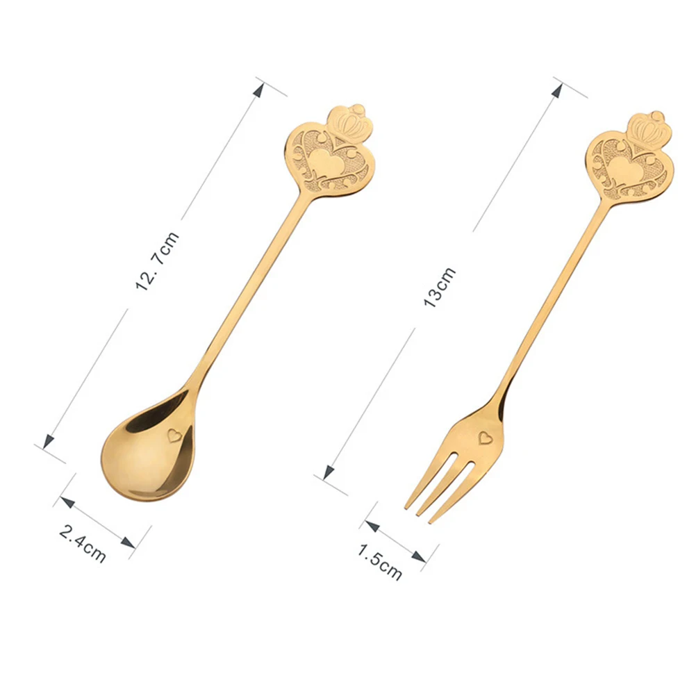 

2 Sets Stainless Steel Spoon Fork Flatware Stirring Dessert Tableware and Manual Mixing