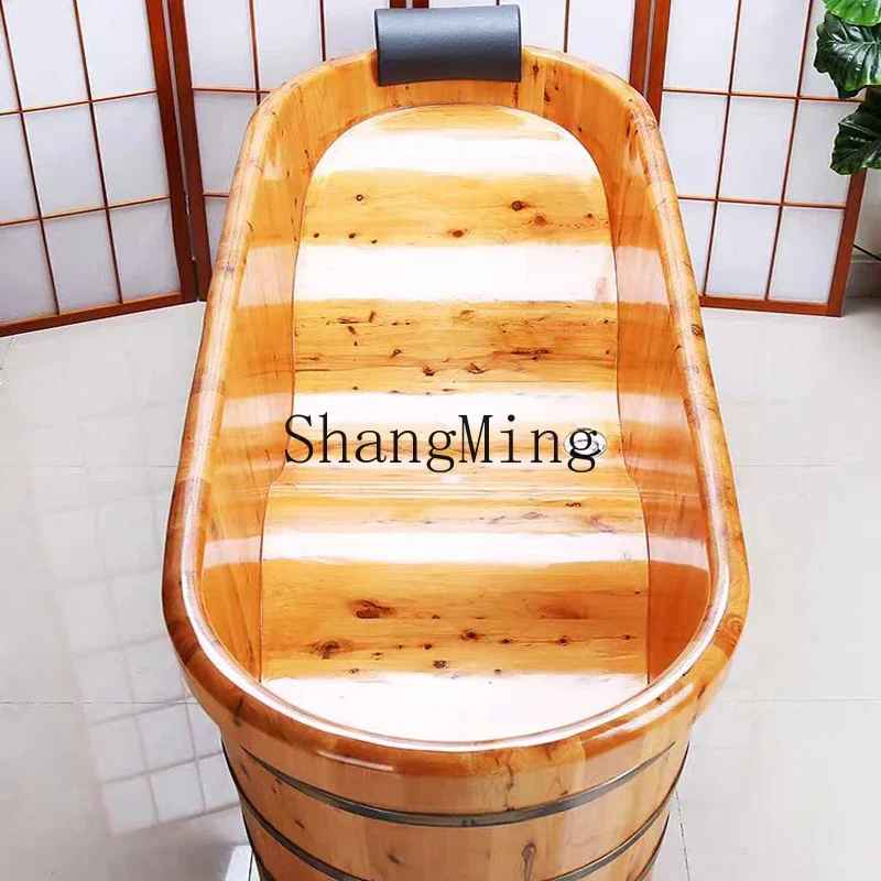 LXY Wave Bottom Water Saving Bath Bucket Adult Solid Wood Bath Bucket Household Sauna Wooden Bath