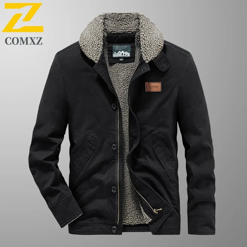 

COMXZ Men's Fleece Jacket Thickened Warm Casual Travel Windproof Mountain Camping Parker Coat Leisure Plus Size Winter Padding
