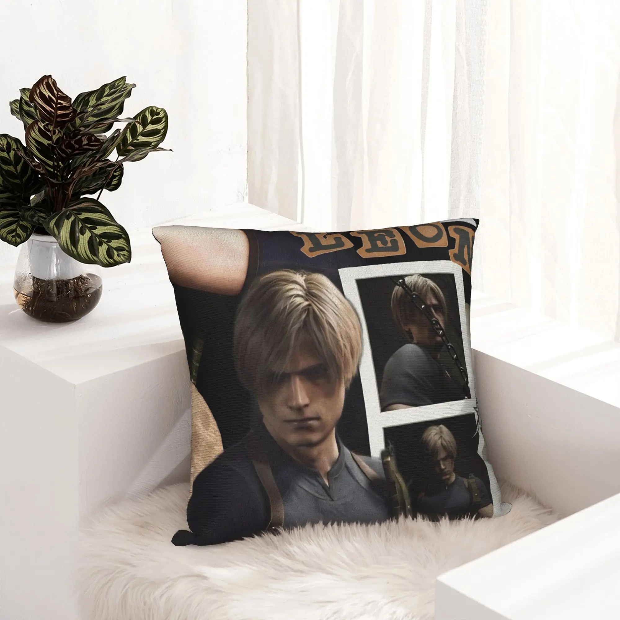 Leon S Kennedy Residents Evils Pillowcase Printed Fabric Cushion Cover Gift  Throw Pillow Case Cover Home Zipper 40*40cm
