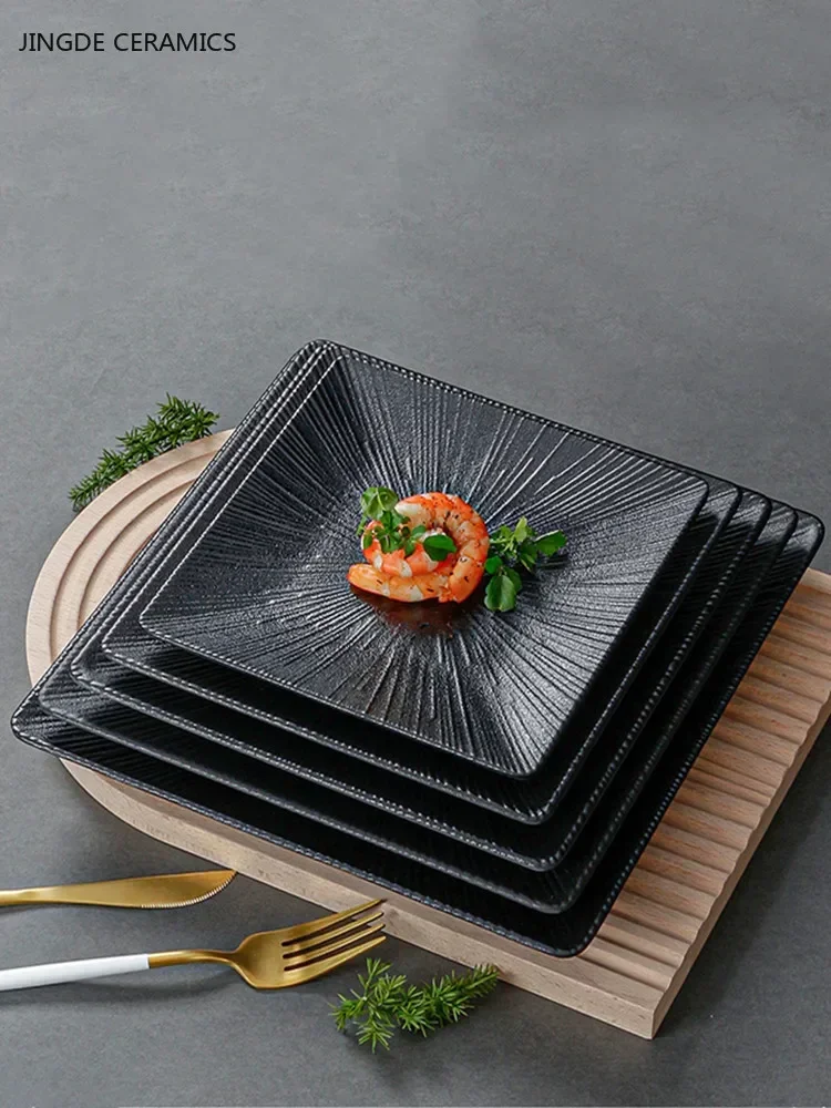 1Pc Melamine Square Plate High Quality Black Snack Dishes Home Merchant Dining Plate Not Easily Broken Plastic Plate