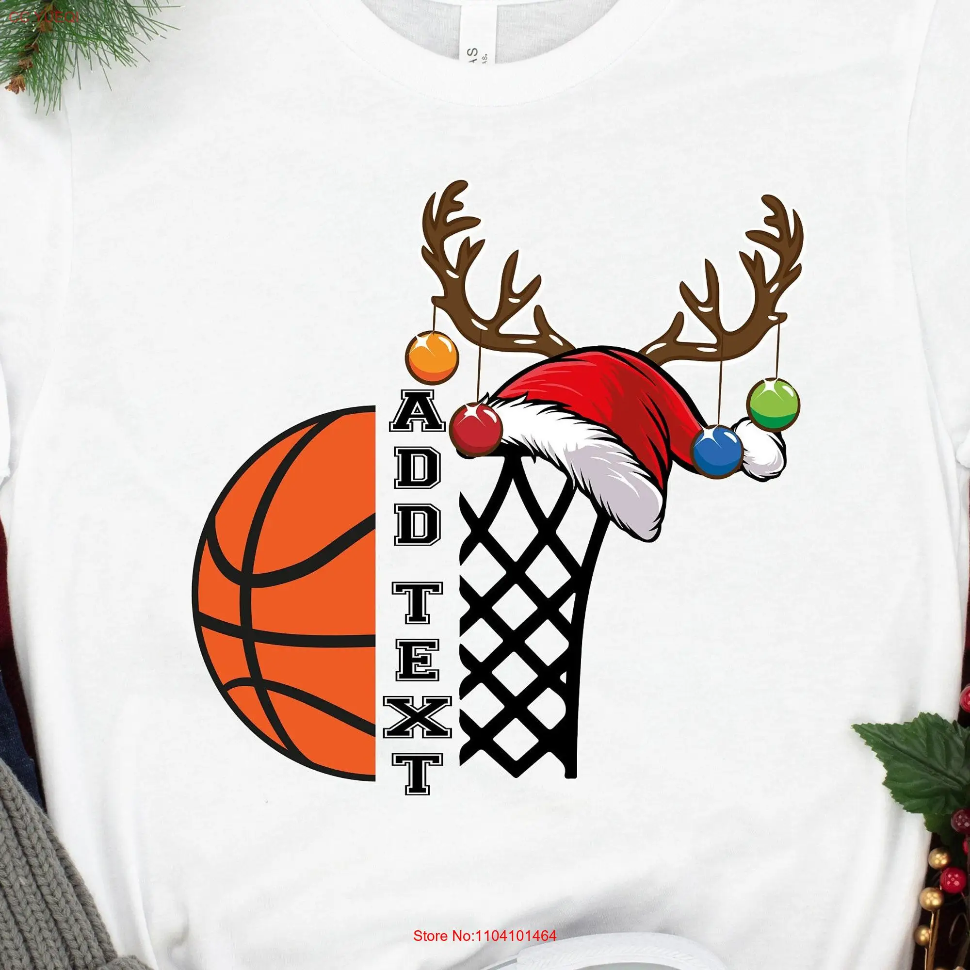 Basketball horn Christmas T Shirt Merry game Ball Santa HaT long or short sleeves