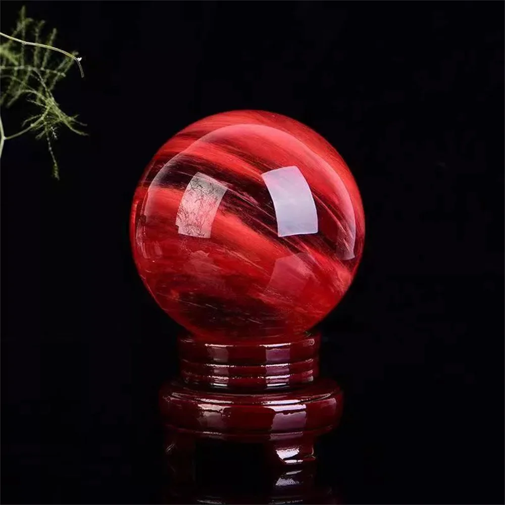Natural red smelting stone ball quartz crystal spherical restoration, meditation, good luck stone