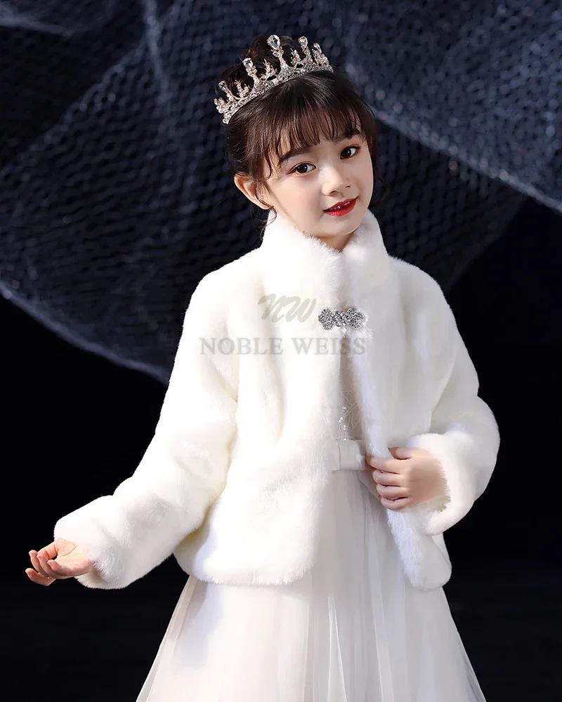 Flower Girls Long Sleeve Winter Jacket Faux Fur Wedding Bolero Girls Party Warm Cloak Cape Kids Coat Shawls Customized