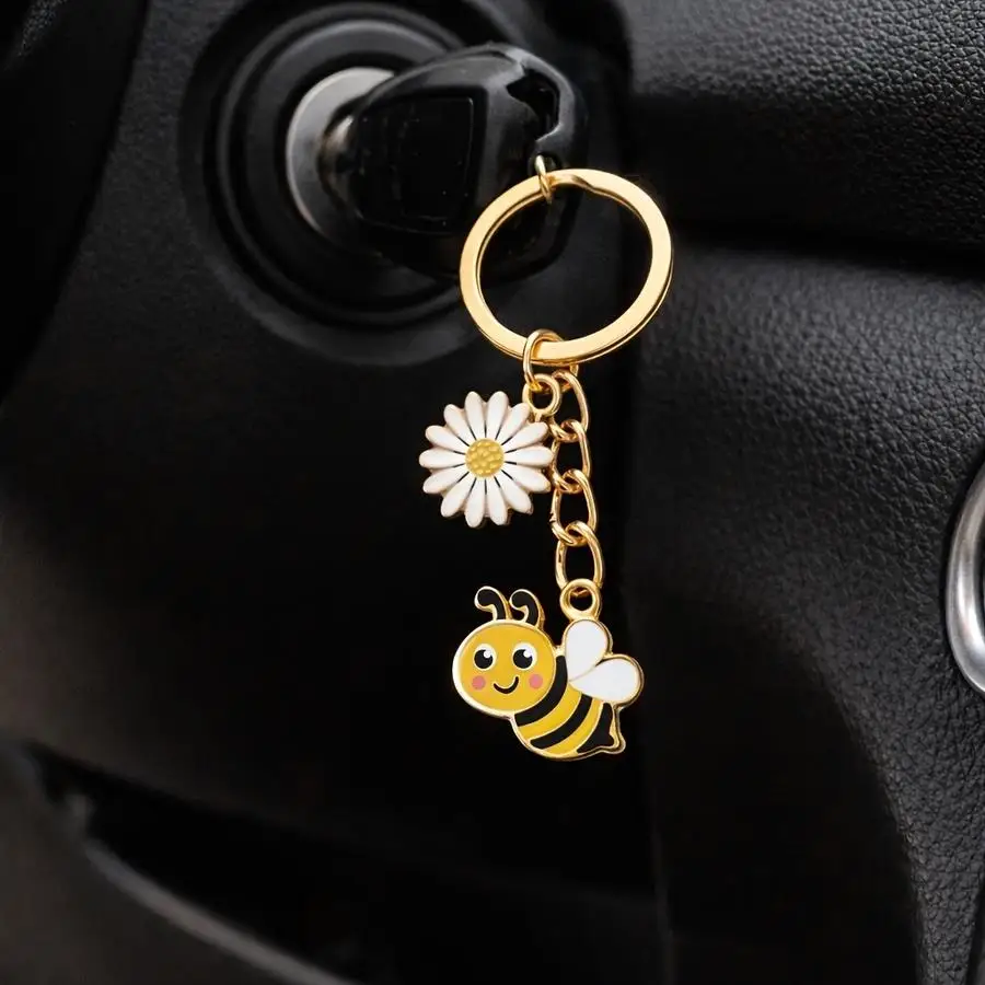 1/5/10/20/50/100pcs Gift for Her/Him: 14-Piece Set of Spring Floral Keychains with Bees | Stainless Steel Keychain Sets for Part