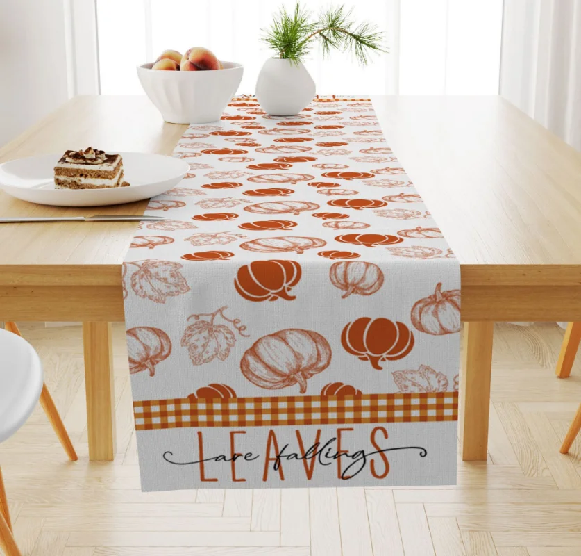 Autumn Pumpkin Maple Leaf Print Table Runner Holiday Decoration Table Party Table Mat Restaurant Coffee Table Dresser Scarf