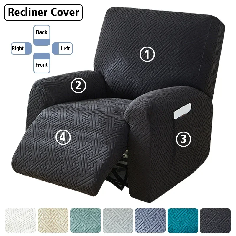 Thicken Recliner Sofa Cover Stretch Jacquard Single Armchair Lazy Boy Sofa Relax Functional Sofa Slipcover Non-Slip 4 Pieces/set