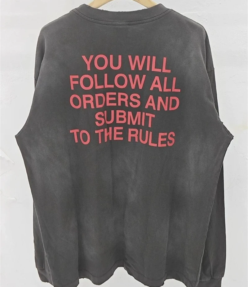 Saint Michael Black Washed Long Sleeved T Shirts Men Women Oversized Casual Pullovers