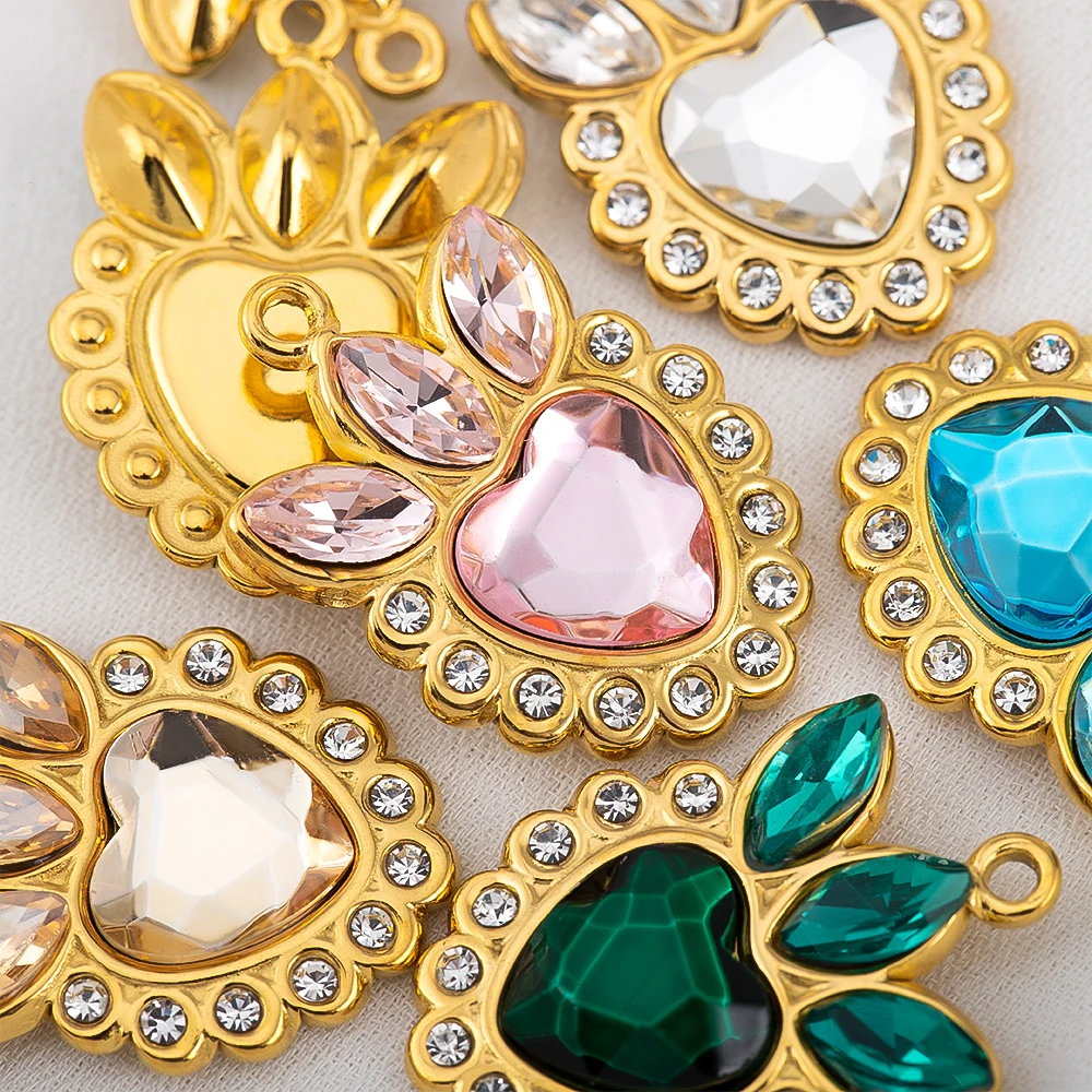 1p Corona in acciaio inossidabile Top a forma di cuore Ciondolo in pietra principale Retro Light Ciondolo in stile di lusso Collana fai da te Orecchini Gioielli