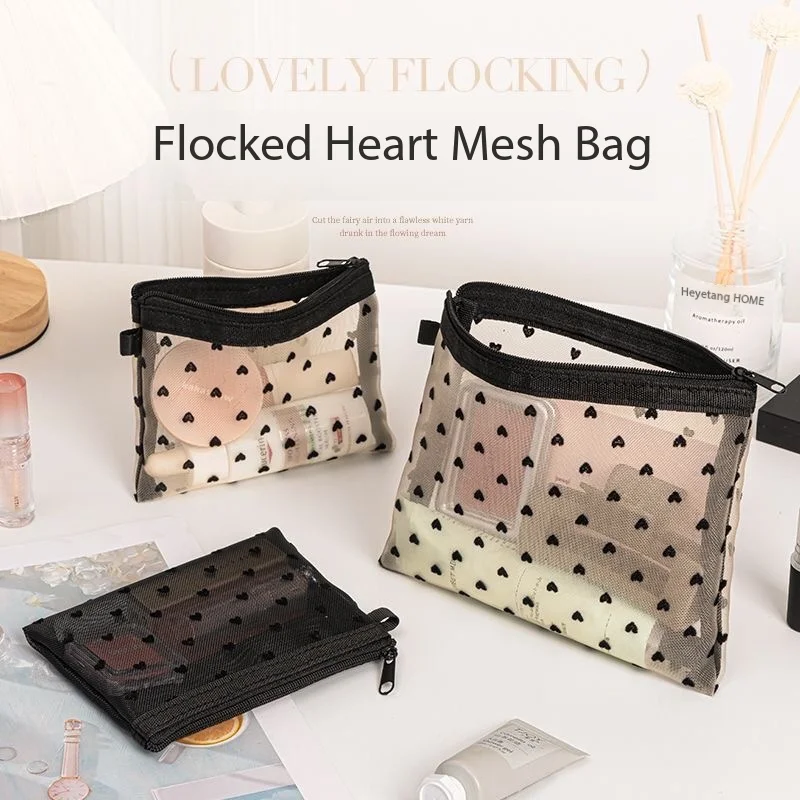 

Кружевной дизайн с узором в виде сердечек, большая вместимость, минималистичный дизайн, для помады, туалетных принадлежностей, новая коллекция, портативный, прозрачный, для макияжа.