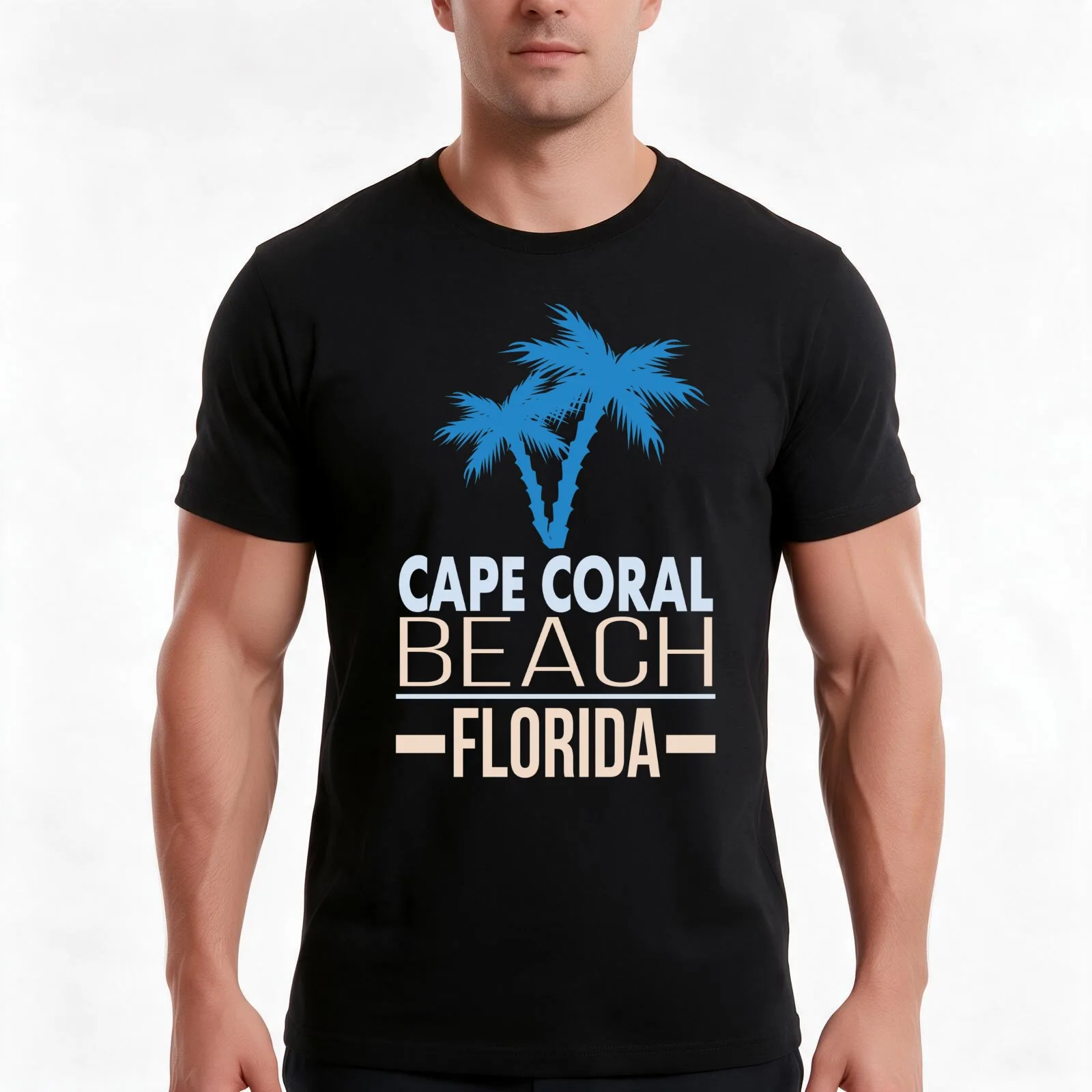 Cape Coral Beach Florida with Palm Trees T-Shirt, Summer Casual Cotton Tee, Oversized Streetwear Tops, Vintage Graphic Print