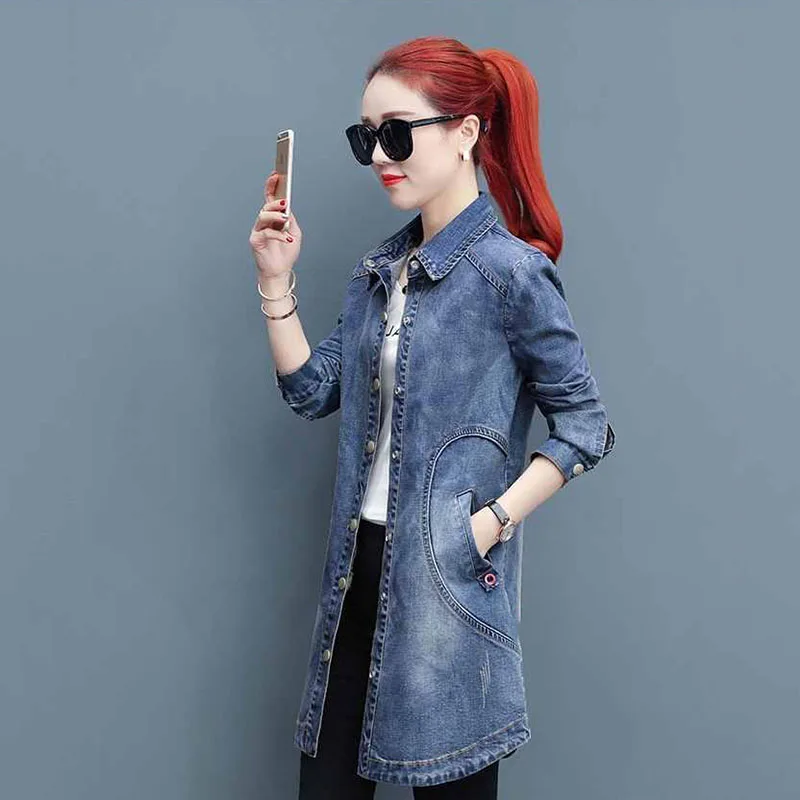 Elastic Denim  Women's Spring And Autumn New Korean Version With  Lapels In Spring And Autumn Slim Long Sleevecasual Jacke