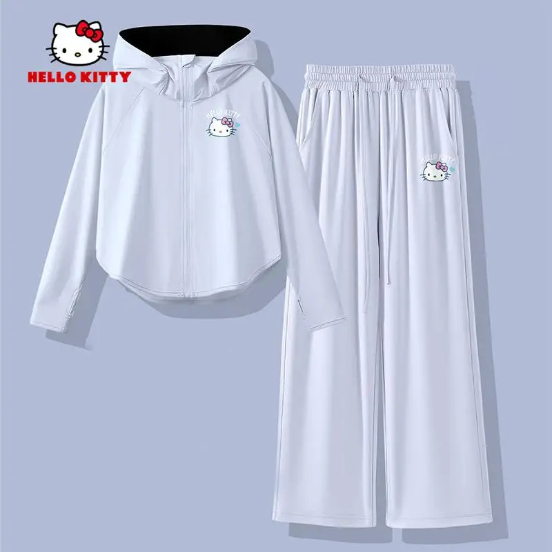 

Sanrio Hello Kitty Children Sunscreen Clothing Girl Summer Hooded Tops Ultraviolet-Proof Cartoon Pants Anime Fashion Clothing