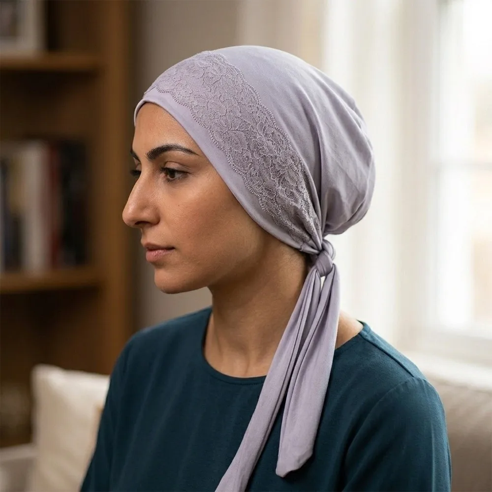 Fashion Solid Color Base Cap Lace Edging Long Tail Hijab Caps Soft Elastic Breathable Turban Hat for Women