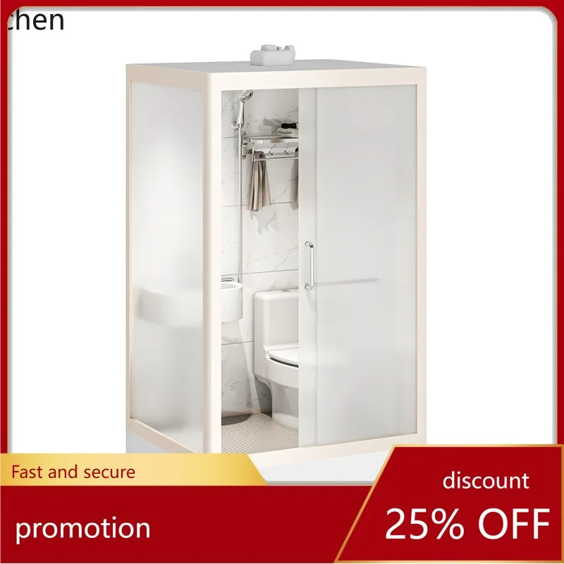 CZ Integrated Shower Room with Toilet, Squatting Basin, Washbasin, Mirror, All-in-One Bathroom, Dry-Wet Separation Shower Cabin