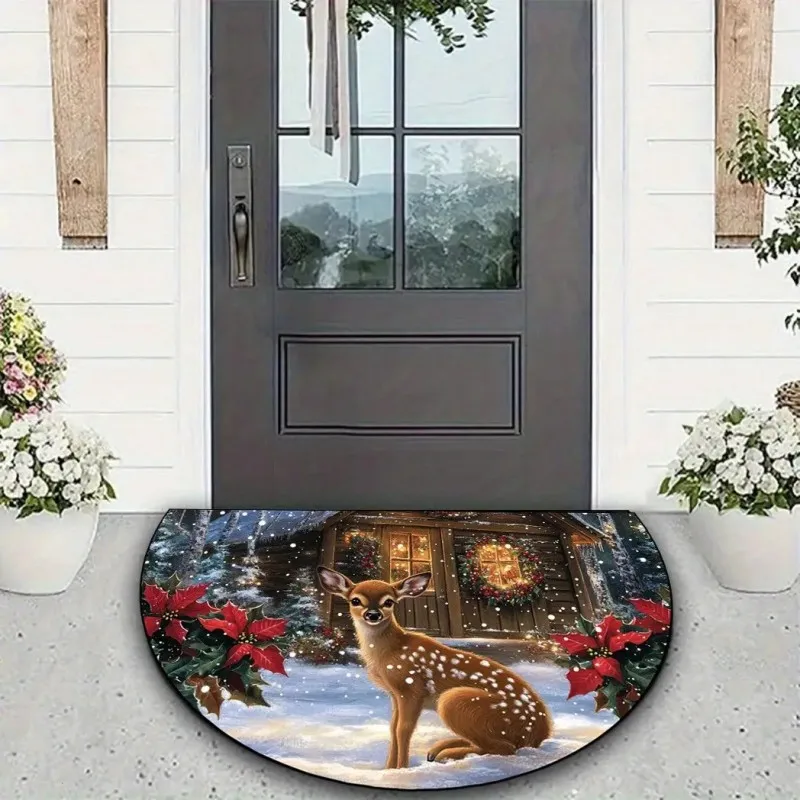 Festive Christmas Half Round Doormat Gingerbread Man Semicircle Carpet For Living Room Bedroom Front Door Welcome Floor Mat