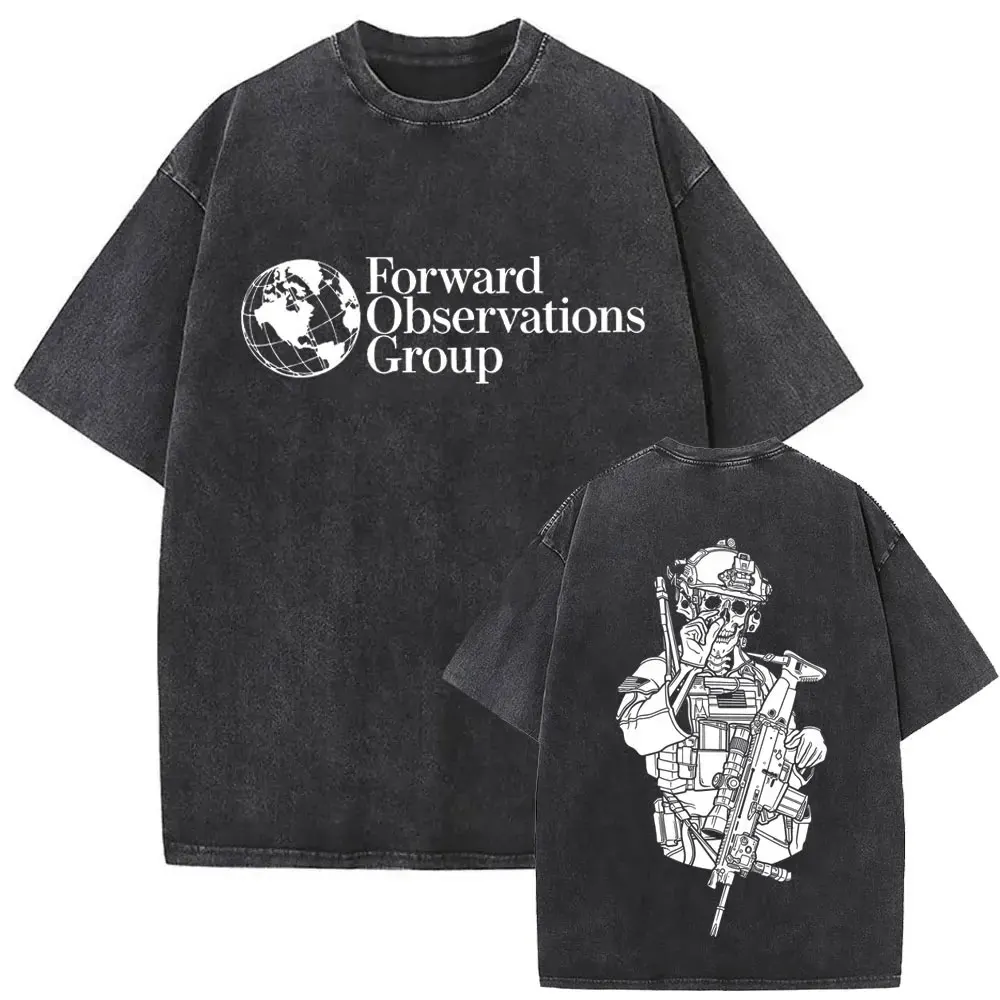 

Washed Comfort Forward Observations Group Battle Tribe From The Grave Pull Over T-shirts Gothic Skeleton Soft Fashion T Shirt