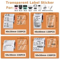 40mm 50mm Transparent Thermal Adhesive Label Roll,suit for phomemo M110/M200/M120/M220 E210 P50 DETONG P1