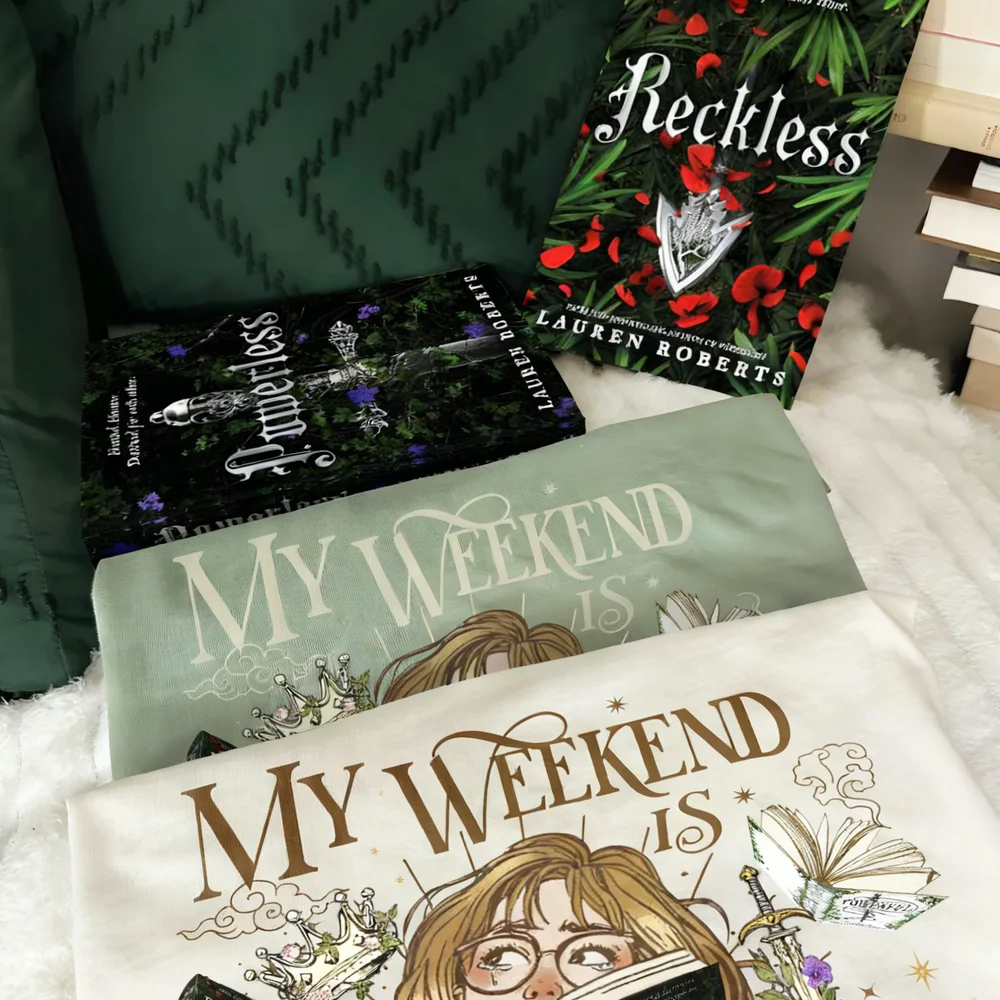 Damska koszulka bawełniana z serii Powerless, koszulka na weekend w pełni zarezerwowana, prezent dla miłośniczki książek, koszulka Kai i Paedyn, modne crop topy