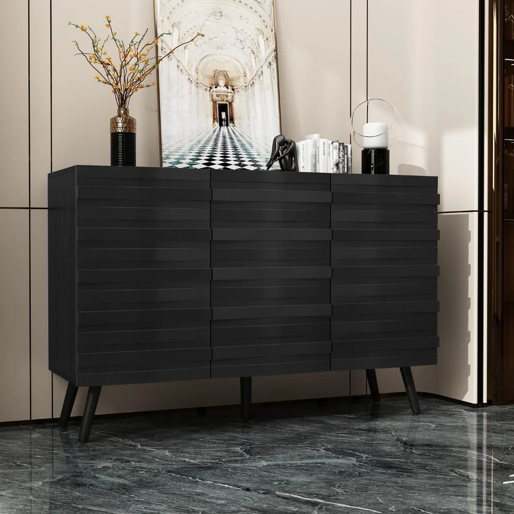 

47.2“W Buffet Cabinet Sideboard with 2 Adjustable Shelves, Modern Credenza Cupboard with 3 Stylish Doors
