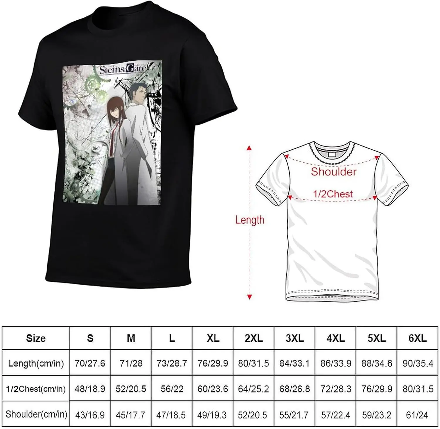 Anime Steins Gate T Shirt Mens Summer Print O-Neck Tee Classic Short Sleeve T-Shirts