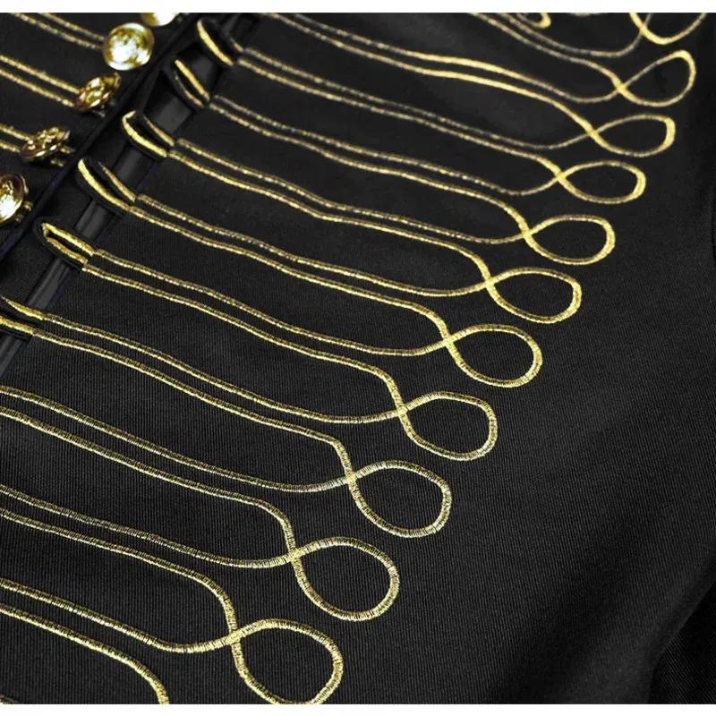 التطريز الرجال سترة هوسار القرون الوسطى تأثيري السترة القوطية Steampunk معطف الطبال موكب موحدة السترات العسكرية رجل الملابس
