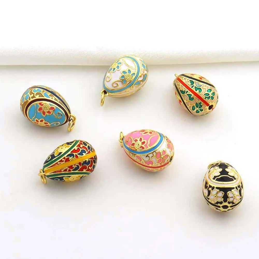 

Chic Bohemia Style Colorful Enamel Pendant Zircon Floral Easter Egg Pendant Jewelry Accessories Oval Necklace Pendant Bridal
