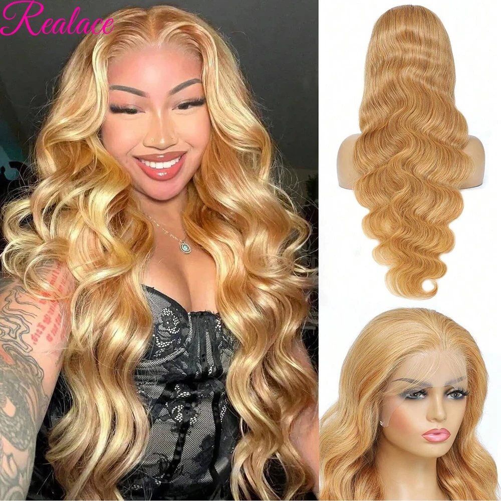 27 Honey Blonde Colored Wig 13x6 HD Transparent Lace Front Human Hair Wigs Body Wave Brazilian Human Hair Frontal Wigs For Women