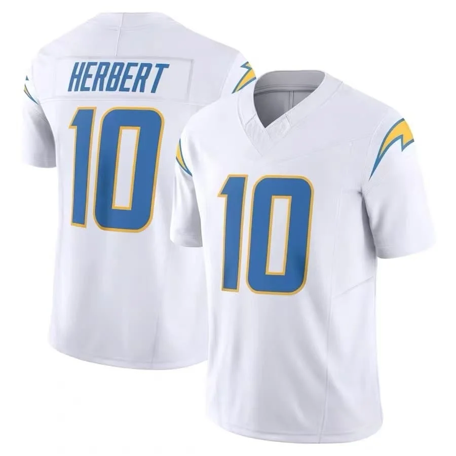 Men's #10 Justin Herbert Light Blue Limited Edition Short Sleeve American Football Top Rugby Sport Uniform Fans  Family Matching