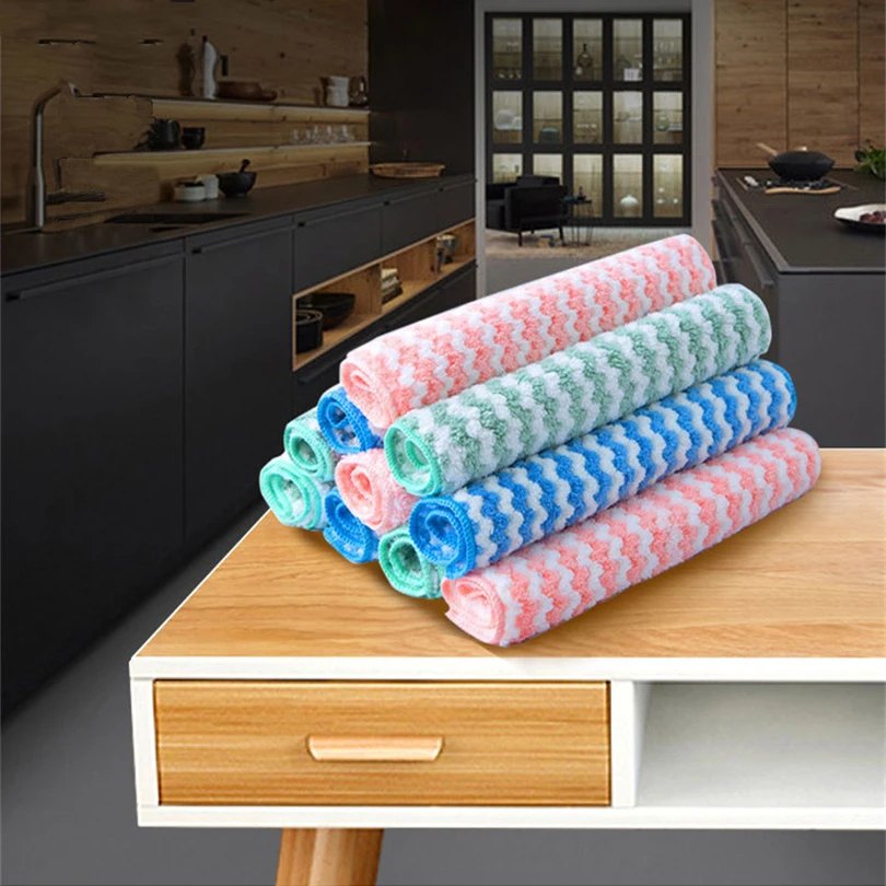 Household Kitchen Rags Thick Towel Dishcloth Gadget Microfiber Non-stick Oil Table Cleaning Wipe Cloth Scouring Pad 5PCS/Lot