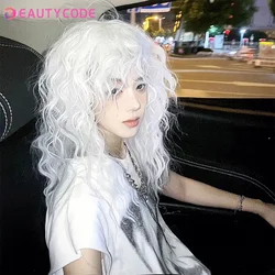 BEAUTYCODE Synthetic Long Wavy Synthetic Wig for Women Girl Black White Cosplay Party Wigs with Bangs High Temperature Fiber