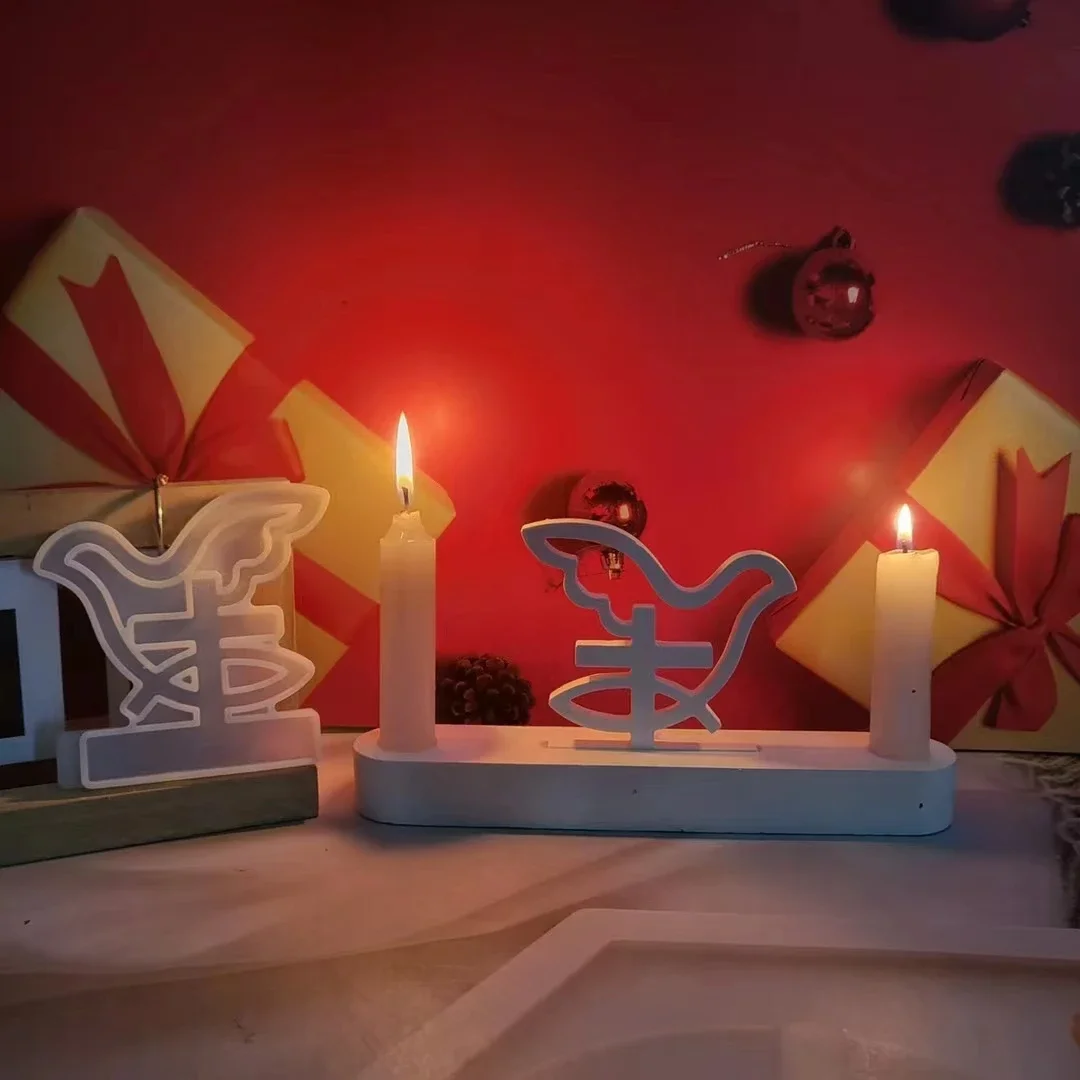DIY Silicone Mold Line Cross Peace Dove Fish Inserts Decorative Ornaments Candle Holder Plaster Moulds