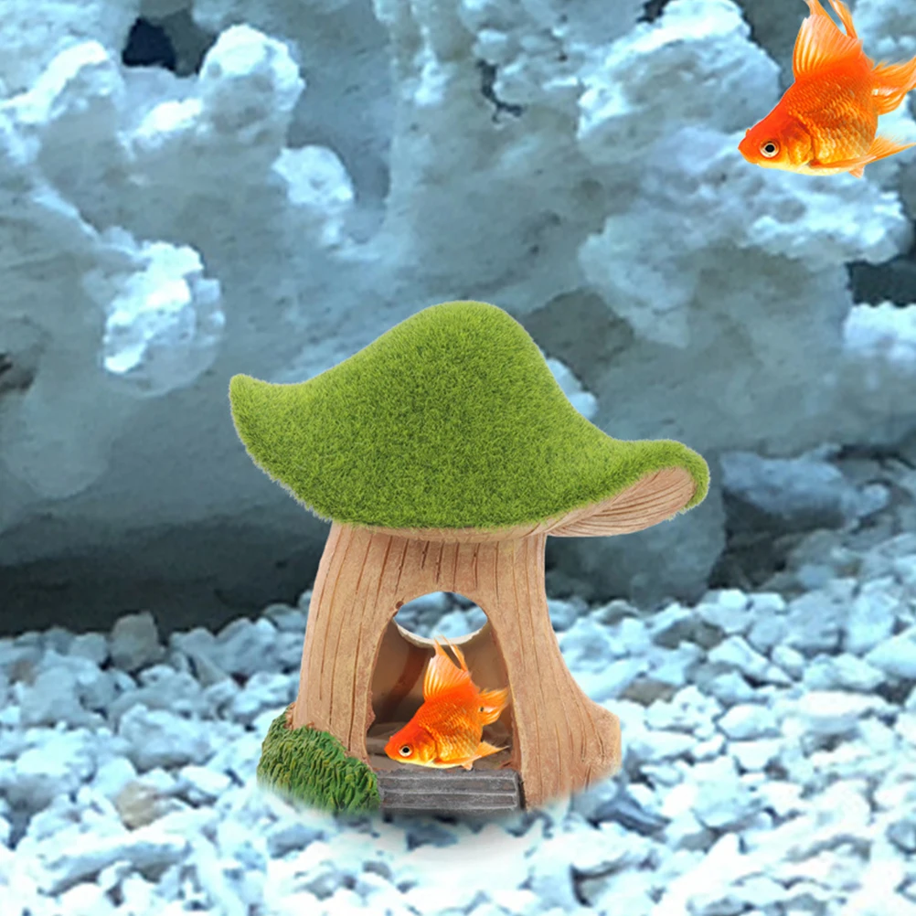 

Moss Mushroom House Fish Tank Decor Aquarium Cave Hiding Place for Shrimp Resin Ornament Mini Garden Pet Supplies